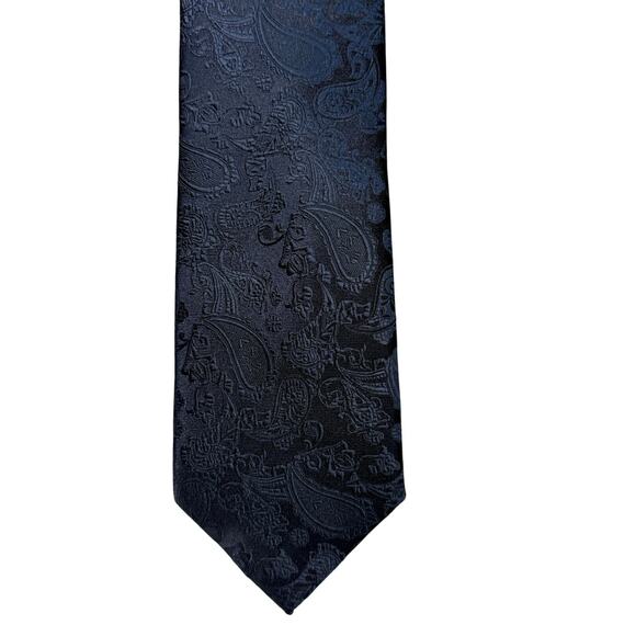 Men's HISDERN Hand Made Black Paisley Print Neck Tie - Picture 1 of 4